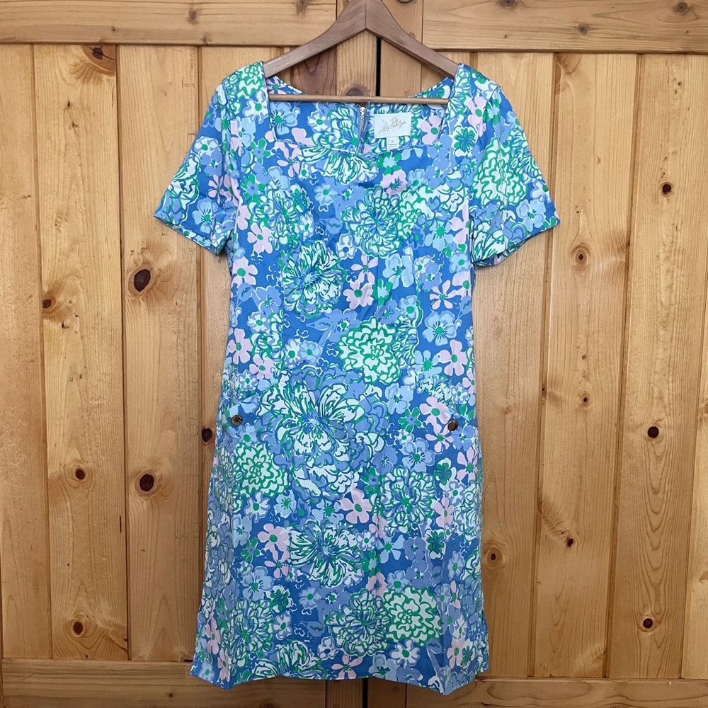 NWT Lilly Pulitzer Blue Floral Shift Dress Sz 12 - Picture 5 of 12